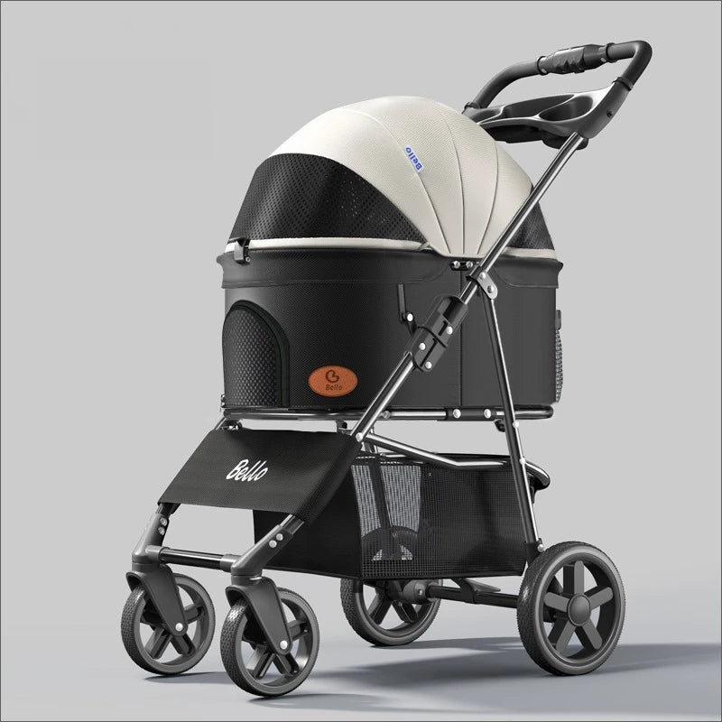 One Button Easy Fold Lightweight Pet Stroller with Carry Bag Cat Dog Travel Cart for Small Medium Pets White Purple Color Option