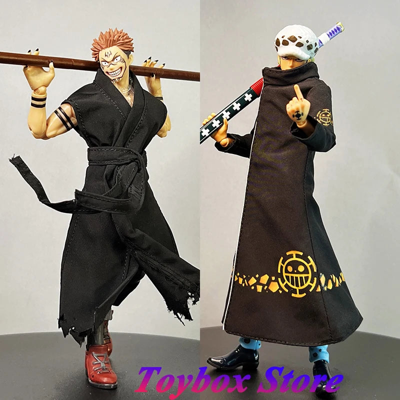 SHF 1/12 Anime One Piece Trafalgar D. Water Law Blue Hoodies Black Windbreaker Jujutsu Kaisen Sukuna Cloth Long Robe 6" Figure