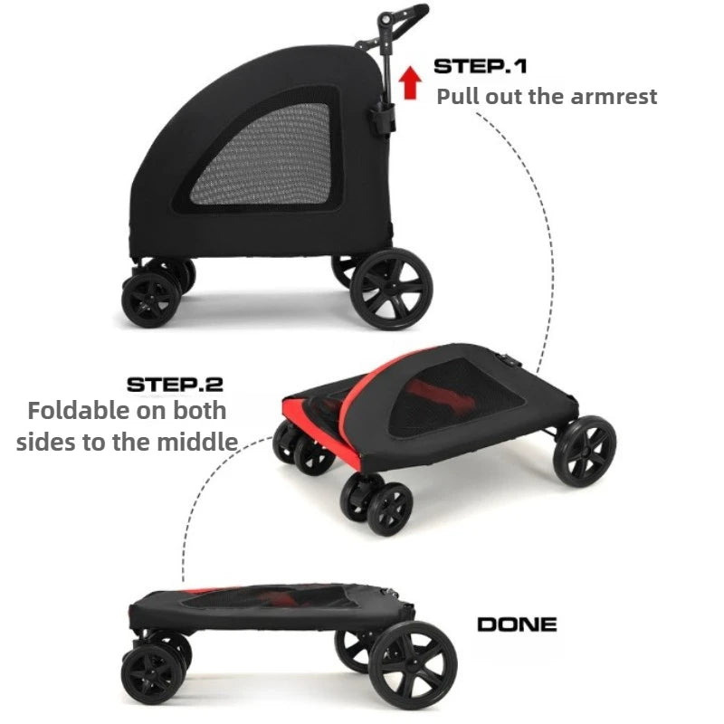 Dog Stroller Portable Breathable Puppy Carrier Strong Load-bearing Capacity Dog Transport Foldable Travel Pets Dogs Accessories