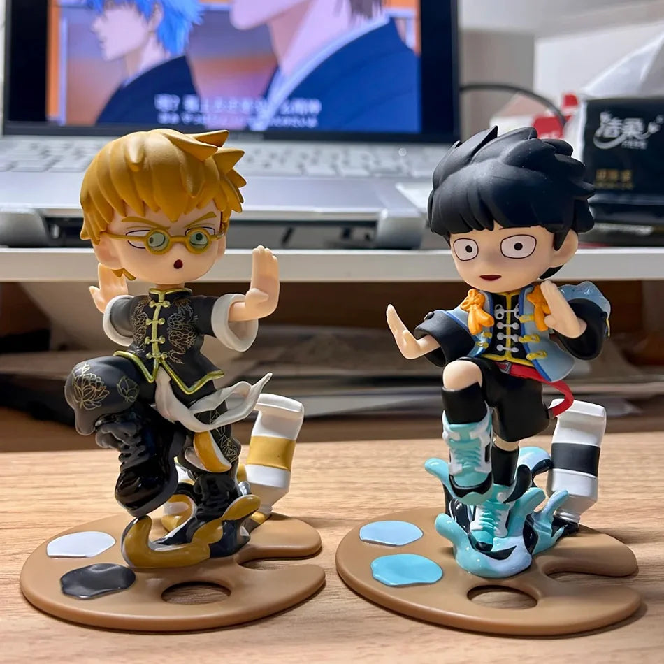 In Stock Original Mob Psycho 100 Anime Figures Gk Reigen Arataka Q Edition Kawaii Palm Series Model Doll Desktop Ornament Gifts