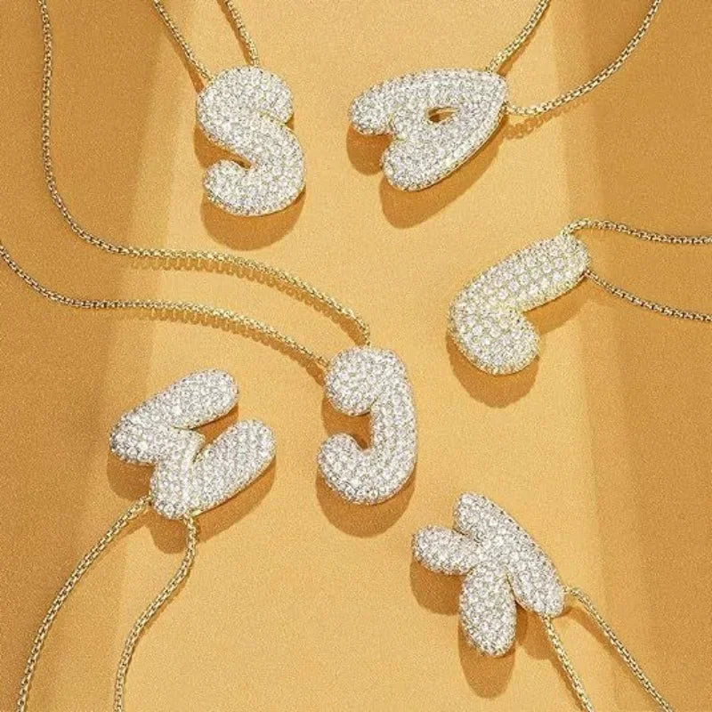 Висулка с 18-каратово позлатено инкрустирано с циркон и едри букви азбука за жени, балонче, инициал, подарък