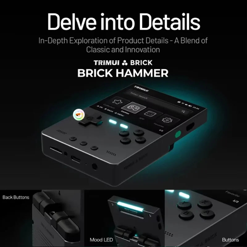 Trimui Brick Hammer Handheld Game Console 3.2 Inch IPS Screen 1024x768 Allwinner A133plus Metal Plate Retro Arcade Gaming Device