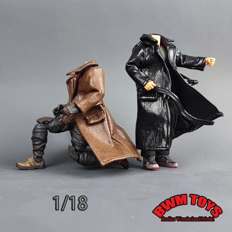 Cosplay-Männer im Maßstab 1/18, Soldat, schwarz-braun, lange Windjacke aus Leder, Mantel, Modell für 3,75 Zoll BFS-Actionfigurenkörper