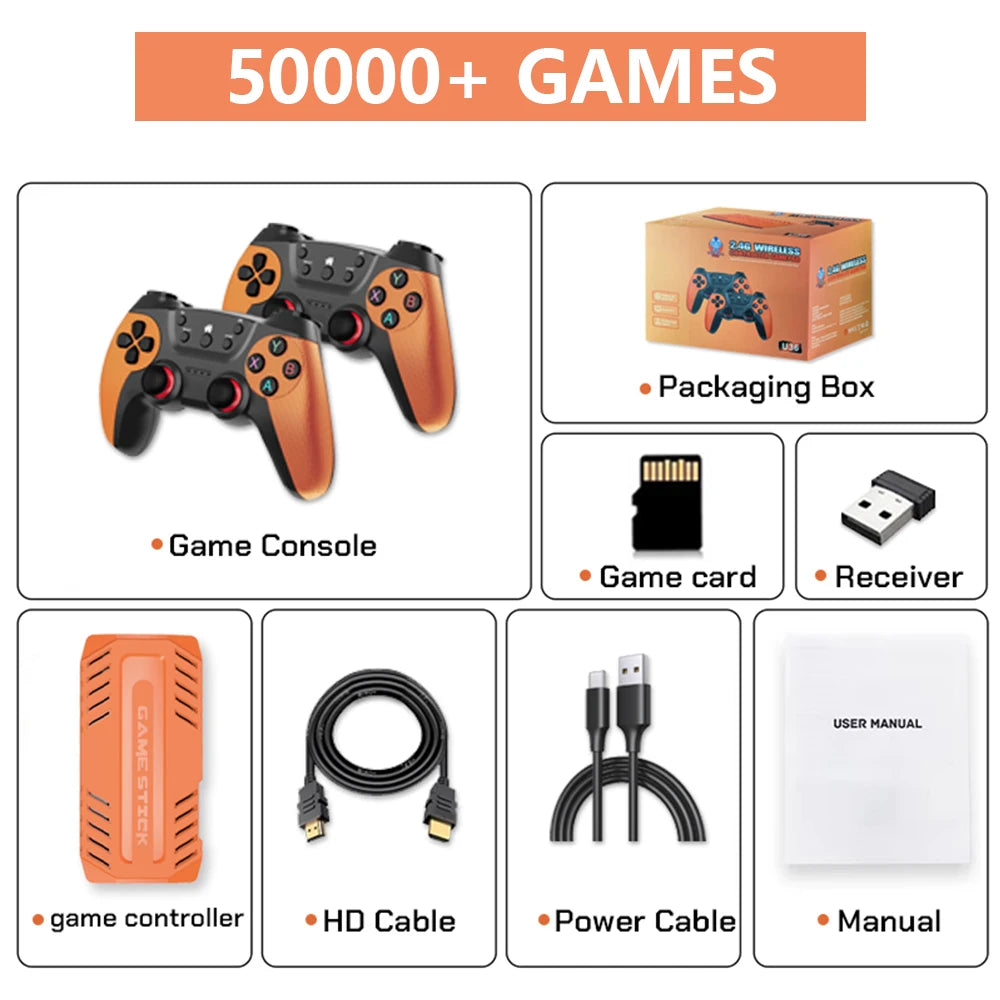 U36 Wireless Game Stick Retro Gaming Console S905X4 128G 50,000+ Games Support 40+ Classic Emulators For PS1 4K HDMI Kid Gifts