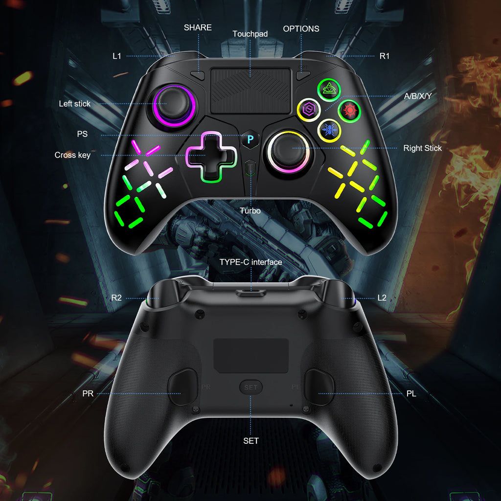 For Ps5 Controller For Ps5/Ps4/Ps3/Pc/Switch Gamepads consolas With Rgb Light/Turbo Function/Dual Vibration/3.5mm Joystick