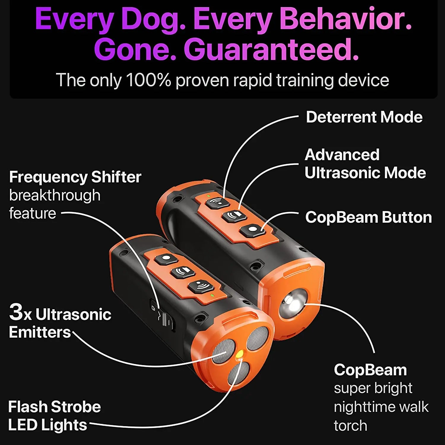Wiederaufladbares Ultraschall-Hundetrainingsgerät mit LED-Taschenlampe zur Abwehr von Hundebellen (Neu 2023)