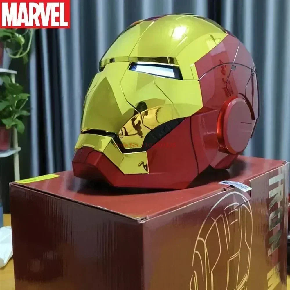Marvel 1/1 Iron Man Autoking Mk5 Mecha Arm Helmet Remote Voice Control Ironman Automatic Helmet With Led Light Figure Boys Gift