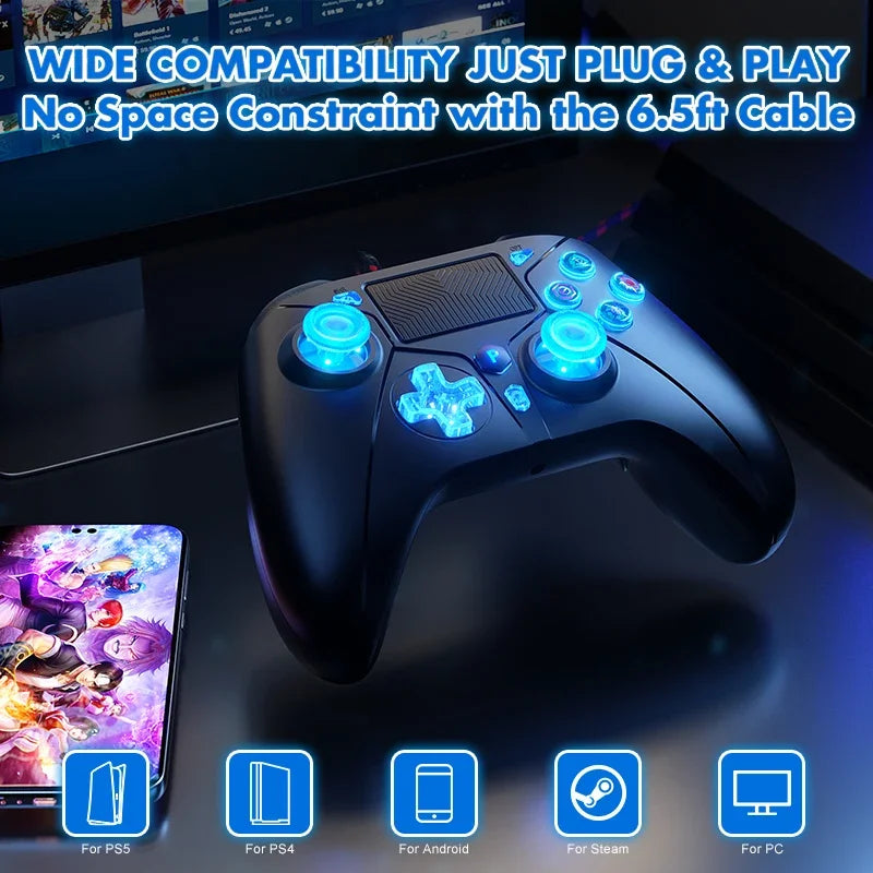 Wired Controller for PS5/PS4/Pro PC Console Remote Control Handle Gamepad Turbo Dual Vibration 2m Cable No Delay Instant Connect