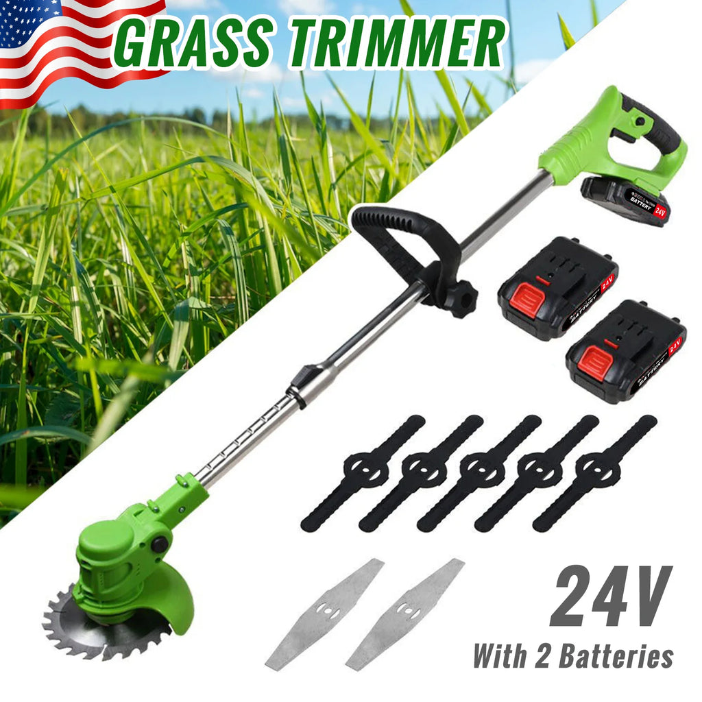 Unkrautschneider, Rasentrimmer, elektrisch, bürstenlos, 2-in-1, kabelloser Rasentrimmer, Schnellladegerät mit 2 x Akku für den Garten