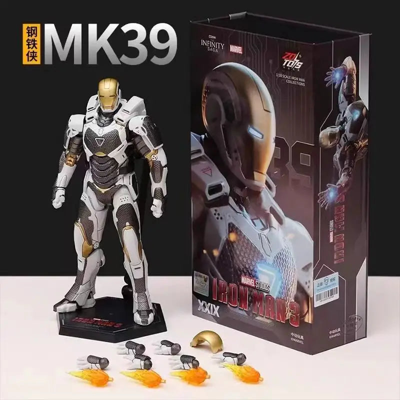 ZD Toys Marvel Iron Man MK2 Action Figure 18cm 20 Articulated Joints With Illuminated Charging Hall Of Armor Extra Hands