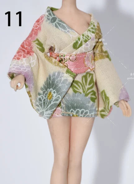 1/12 Scale Female Soldier Short Japanese Printing Kimono Dress Clothes Model for 12" Tbleague Phicen Body Accessories