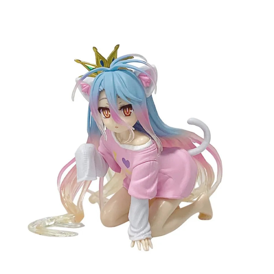 In stock anime no game no life: zero shiro desktop cute white figure for cat ear t-shirt 10cm model toy figure ornaments present