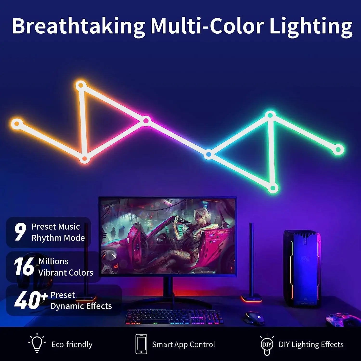 6/9PCS Splicing Smart Atmosphere Wall Light Combination DIY RGB Night Light Strip Room Computer TV Background Light Bar
