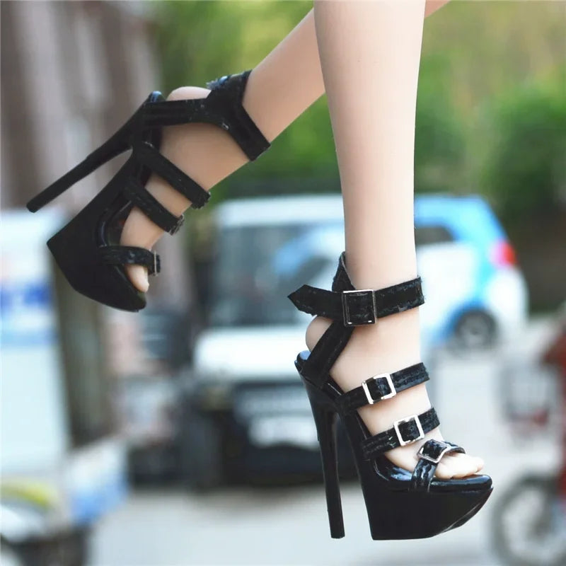1/6 Scale Sexy Leather Fat Shoes Sandal Women Wedges High Heels Shoes Model for TBLeague Phicen S28A 29B S38A S39B S42 S43 Body
