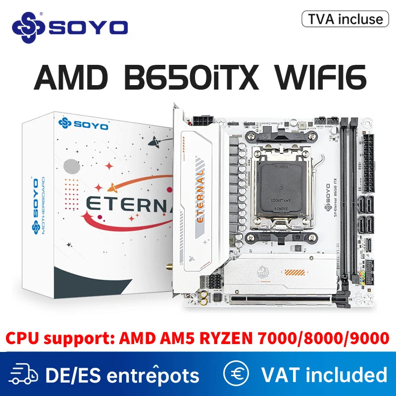 SOYO B650ITX AMD Motherboard AMD Ryzen AM5 DDR5 Supports CPU 7000 8000 9000 Processors Pcie5.0x16 Pcie4.0x4 M.2 ARGB WIFI6