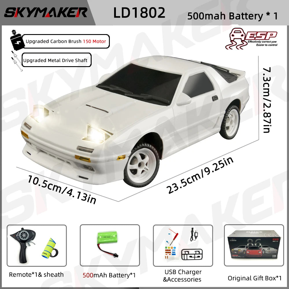 Skymaker AE86 Модел LD1801 RX-7 FC LD1802 1:18 RC Дрифт Количка 1/18 2.4G Дистанционно Управление ESP Жироскоп LED Мини RC Състезателни Колички Играчки