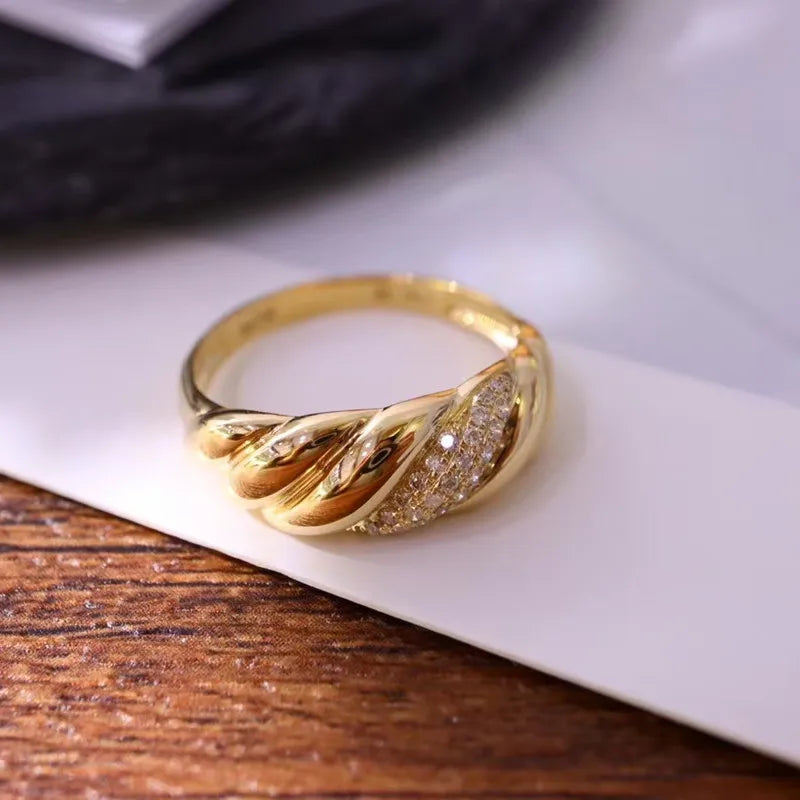 UBESTNICE Ins Simple истински 18K плътни жълти златни бижута AU750 естествени диаманти кроасан гланцови пръстени за модна дама подарък за жени