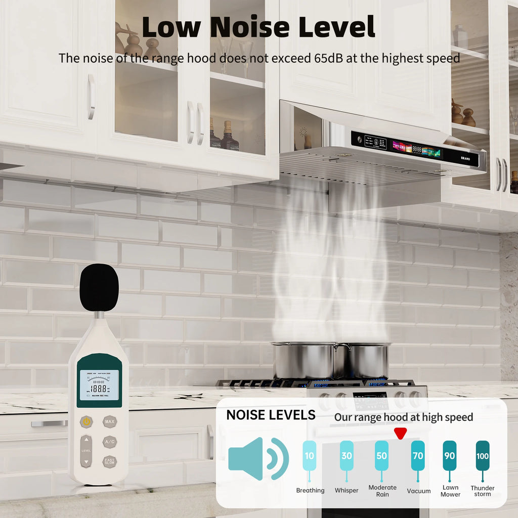 30/36 инча абсорбатор за под шкаф с гласово/жестово/сензорно управление, 900 CFM кухненски абсорбатор с 4-степенен вентилатор за отвеждане на въздуха