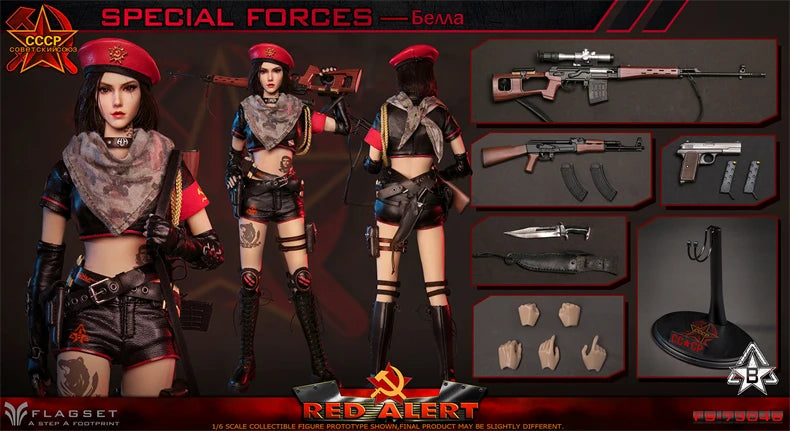 IN STOCK FLAGSET FS-73048 1/6 Red Alert Soviet Sniper Action Figure 12'' Female Soldier Action Figurine Full Set Model Toy