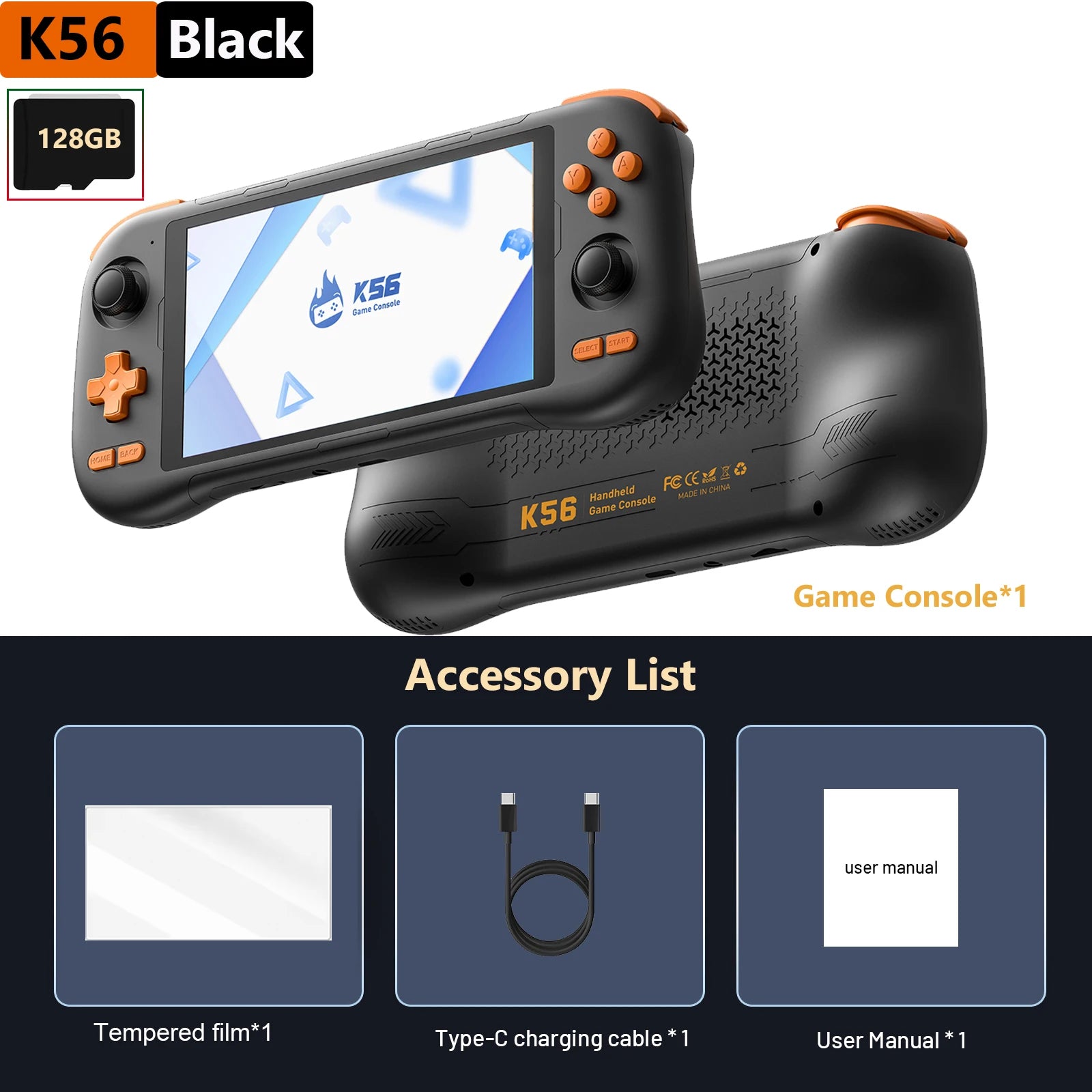 Handheld Game Console K56 5.5'' Touch Screen 50 Emulators for PS1/PSP/DC/SS Android 14 5000mAh WIFI5 Retro Game Player