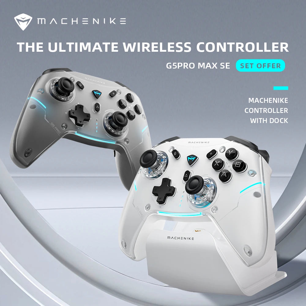 MACHENIKE G5Pro Max SE геймърски контролер, зарядна станция, опционални джойстици с Hall ефект, тригери с RGB светлина, безжичен геймпад
