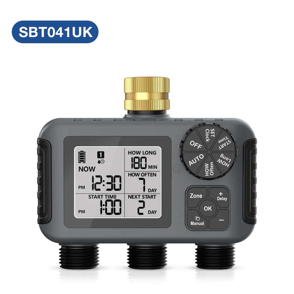 3 Outlets Smart Irrigation Watering System Copper Faucet Hose Sprinkle Automatic Water Timer IPX5 3-Zone Digital Water Timer