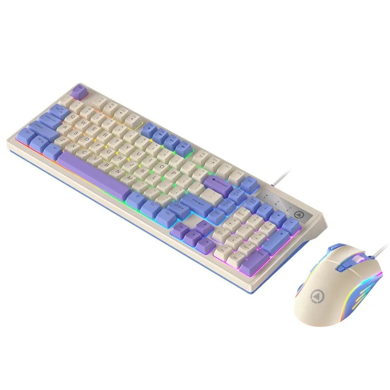 2025 new Km800 customized gaming keyboard and mouse set, color blocked wired illuminated desktop 98 key keyboard and mouse set