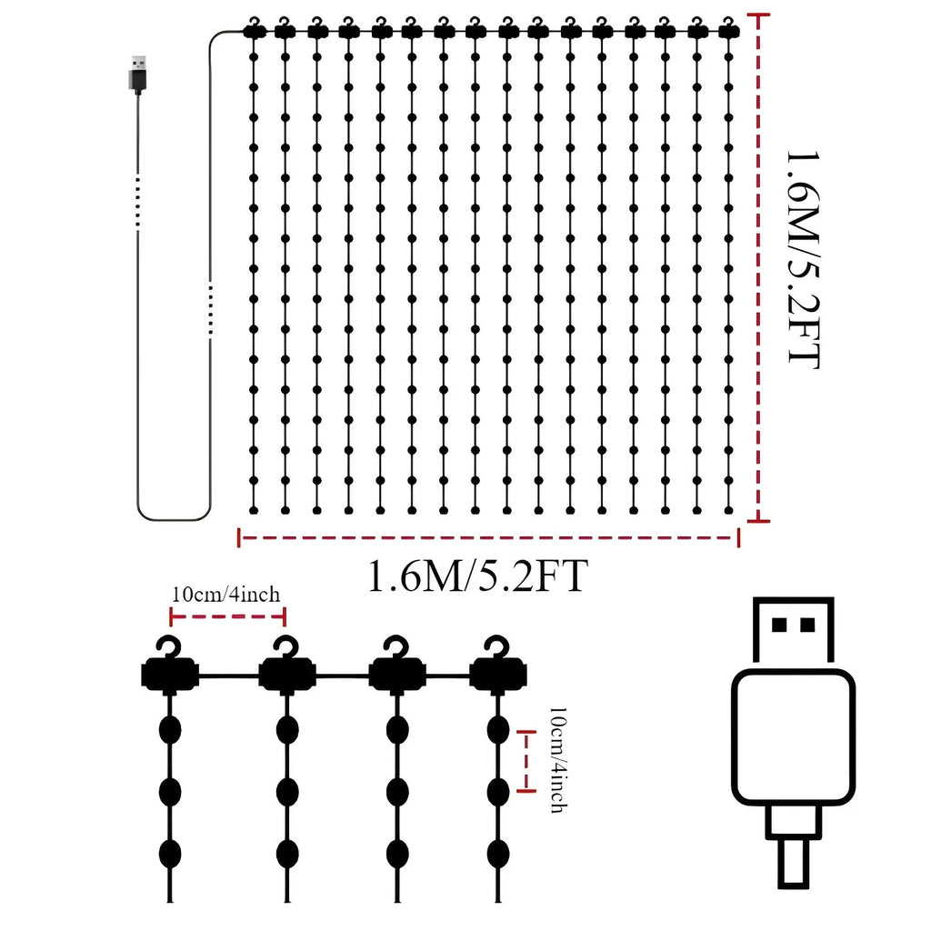 Smart LED RGB Curtain Lights USB App Control String  Music Sync DIY Pattern and Text Programmable Fairy Lights for Christmas