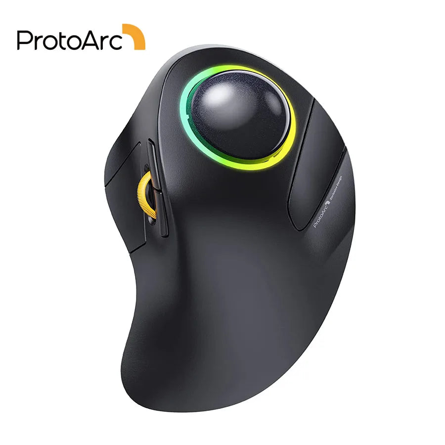 ProtoArc безжична мишка с показалец и тракбол, акумулаторна RGB ролербол мишка, BT 2.4g мишка за компютър, лаптоп, 3 устройства за връзка