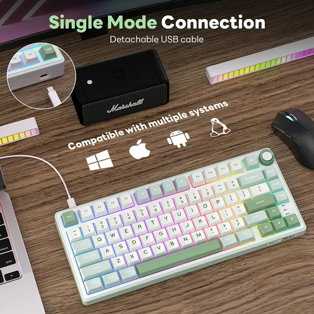 RK Royal Kludge R75 Gasket Kabelgebundene mechanische Tastatur mit 80 Tasten, RGB-Hintergrundbeleuchtung, Hot-Swap-fähige spanische Gamer-Tastatur, MDA-PBT-Tastenkappen