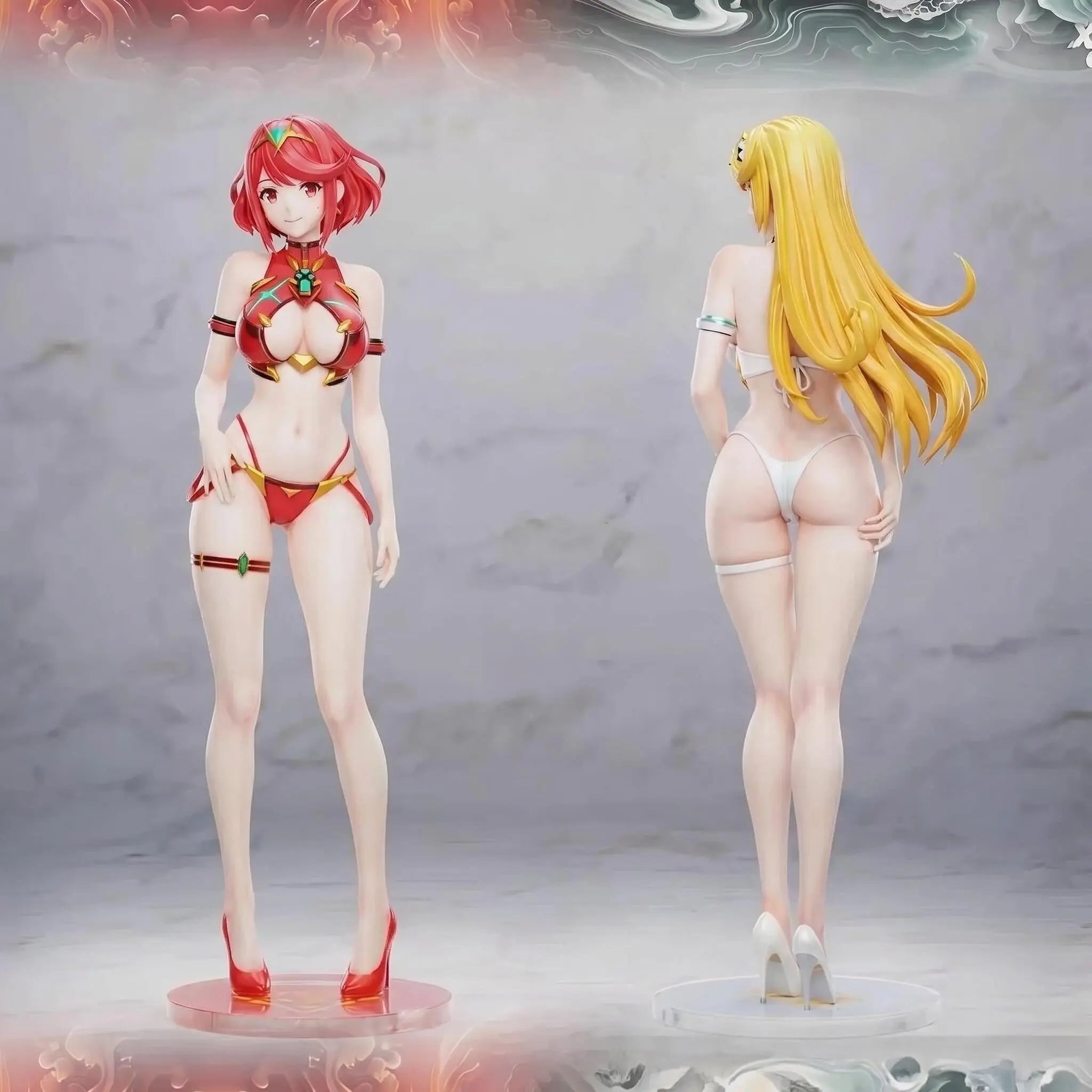 30cm Xenoblade Chronicles 2 Swimsuit Double Character Pyra Mythra Figure Statue Pvc For Adult Collectors Anime Figures Gifts Toy