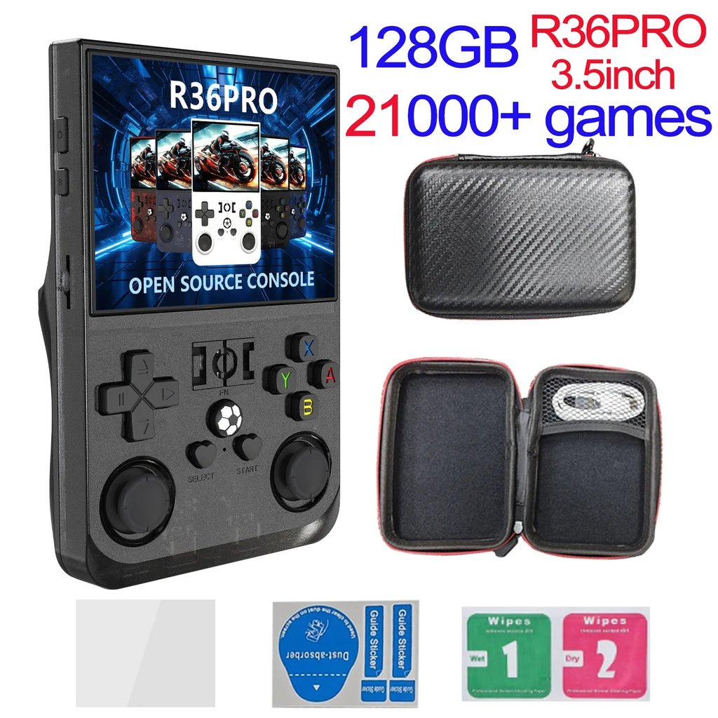 R36MAX Игрална конзола 64GB 128GB 18000+ ИГРИ Linux система 4.0-инчов K36 срещу R36S 3.5-инчов джобен видео плейър. Не е необходимо изтегляне.
