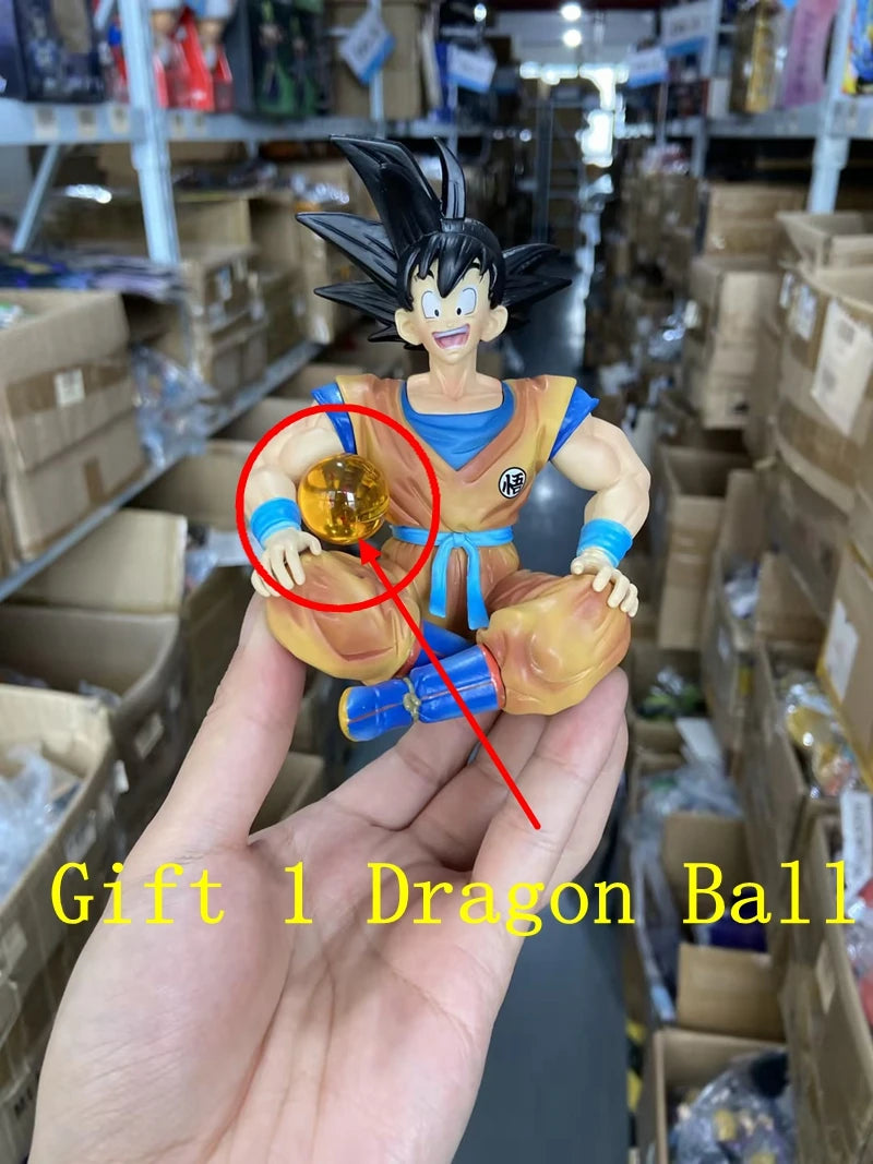 13cm Bandai Dragon Ball Z Anime Figure Sitting Position Son Goku Super Saiyan Action Figure Collection Model Doll Child Toy Gift