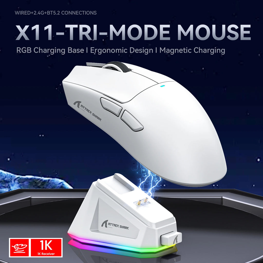 Attack shark X11/X6/X2/X2Pro Gaming-Maus, magnetisch, RGB, PAW3395, Bluetooth, Tri-Mode-Verbindung, kabellose Gamer-Maus, DPI einstellbar