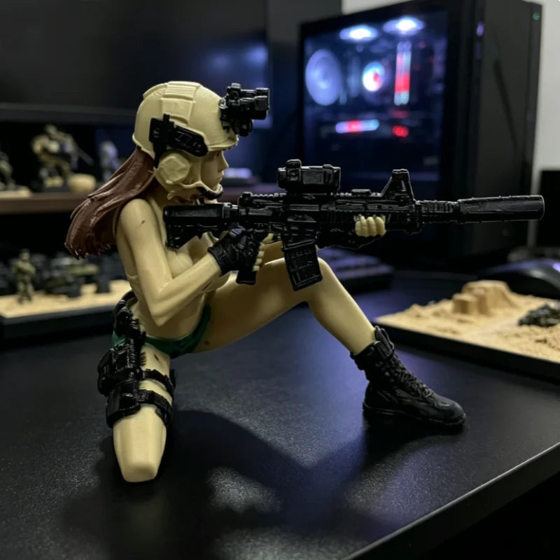 New Tactical Beauty Desktop Collectible,Tactical Mini Soldier Figurine,Female Rifleman Miniature,Forces Statue for Military fans