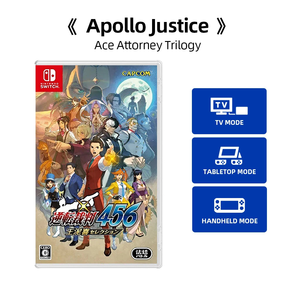 APOLLO JUSTICE: ACE ATTORNEY TRILOGY- Nintendo Switch Game Card Games Cartridge Physical Card support TV Tabletop Handheld Modes