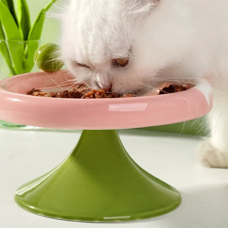 Ceramic Raised Cat Bowl Elevated Food Bowl Water Cat Plate Snack Dish with Stand for Neck Protection Feeding Watering Supplies