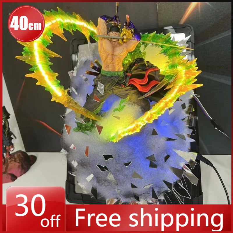 40cm One Piece Figure Roronoa Zoro Can Glow Anime Collection Model Desktop Ornament Decorations Holiday Gifts Children Toys