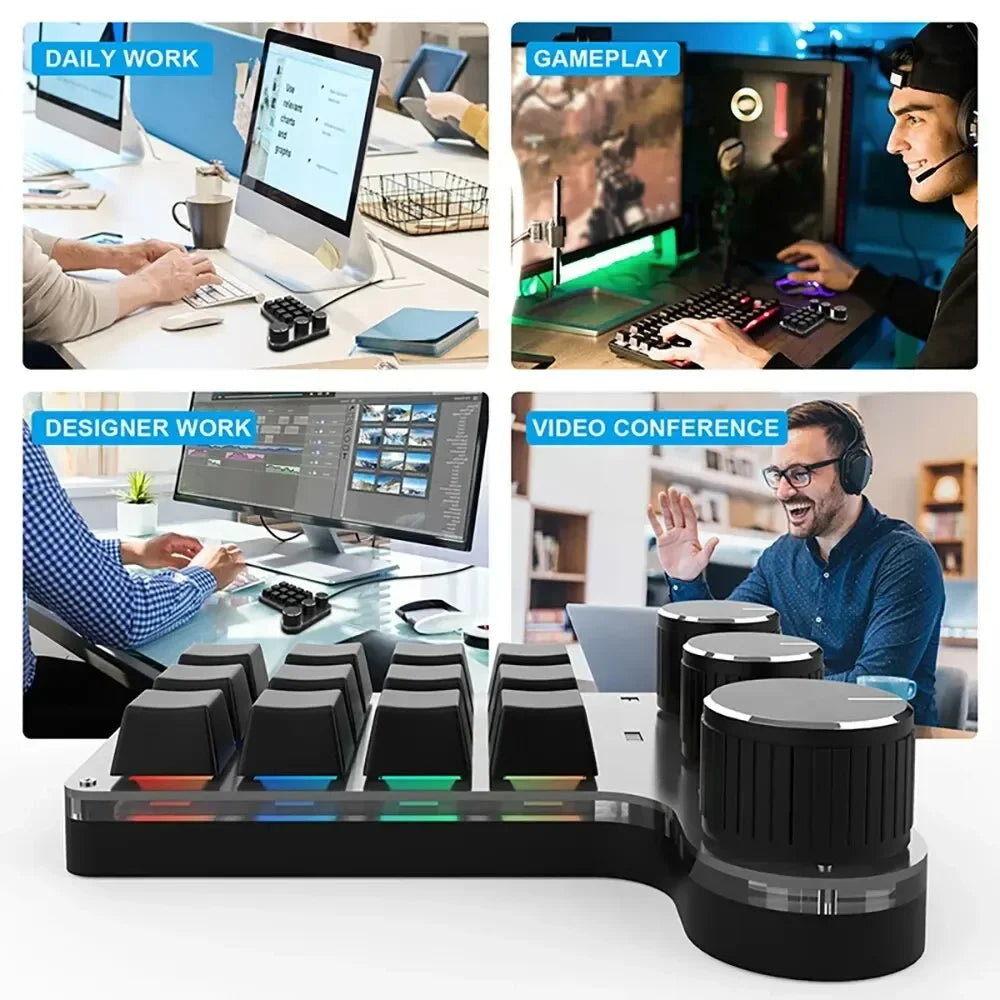 Mini-Bluetooth-Programmiermakro, benutzerdefinierte 3-Knopf-Tastatur, RGB, 12 Tasten, Kopieren und Einfügen, Photoshop, Gaming-Tastatur, mechanisches Hotswap-Makropad