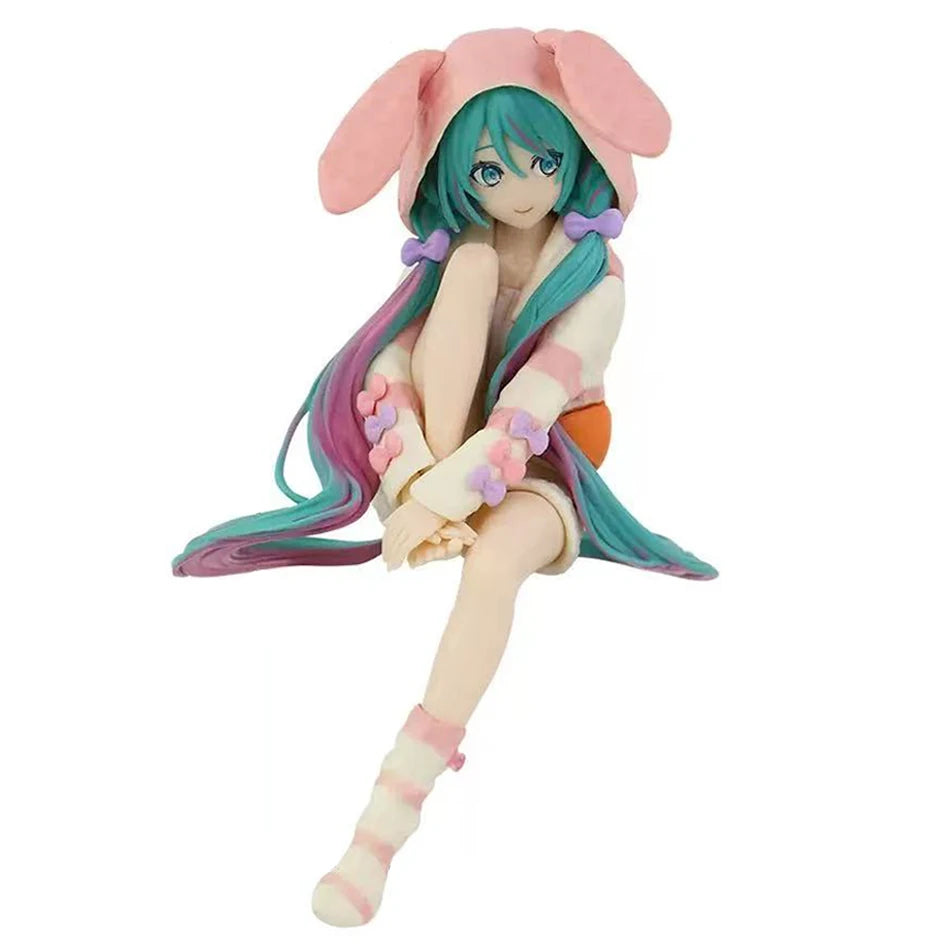 15CM Anime HATSUNE MIKU Figure Noodle Stopper Figure Rabbit Ear Pajamas Model Toy Doll Aciton Figure Collection Gifts PVC