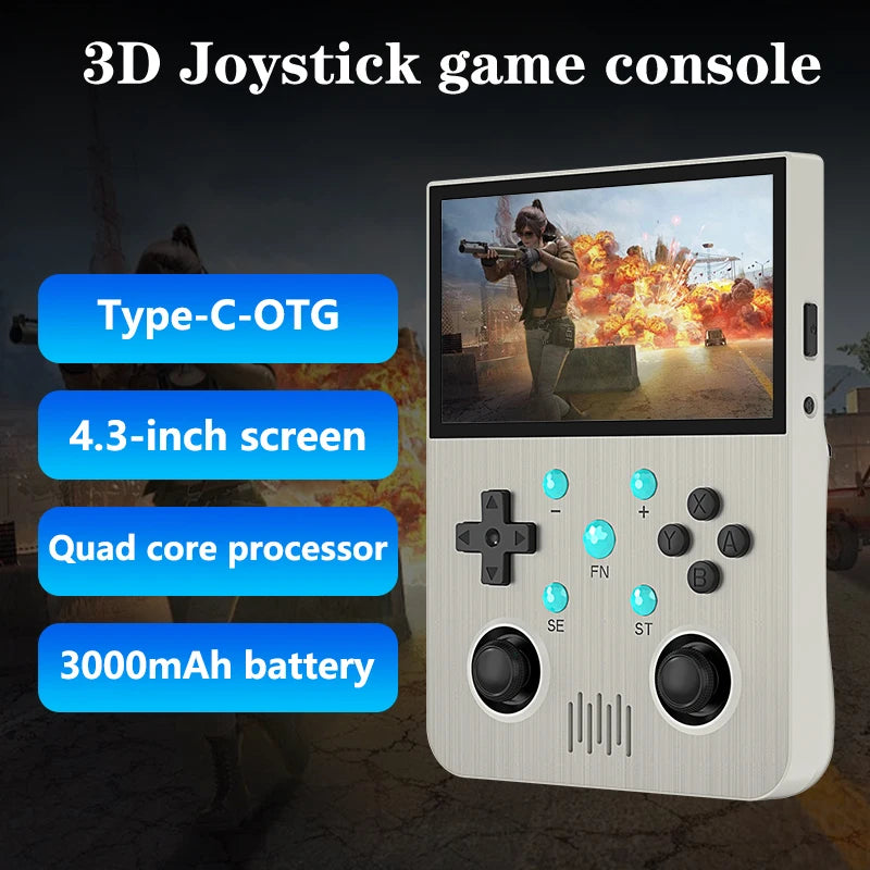 64G Handheld-Spielekonsole 4,3-Zoll-IPS-Bildschirm 3000mAh Akku Linux-System Retro Tragbare Videokonsole Geschenk
