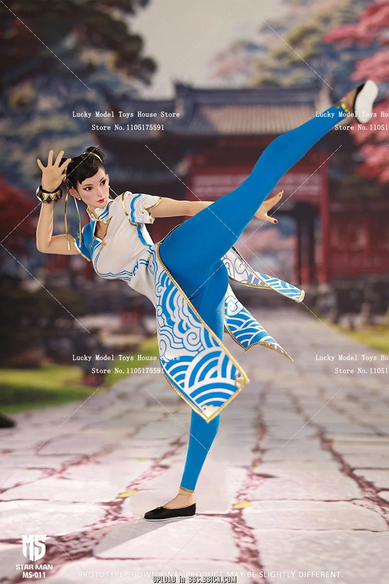 STAR MAN MS-011 1/6 Chun Li Cloth Action Figure Blue White Cloud Print Cheongsam Design 12" Female Fighter Soldier Model Gifts
