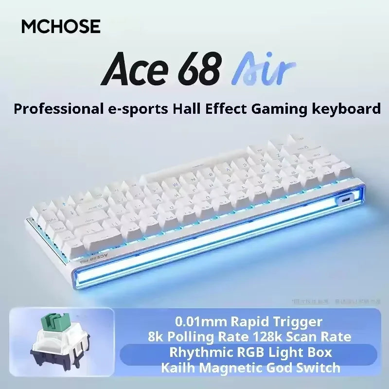 Mchose Ace68 Air Gaming Keyboard Hall Effect 0.005mm Rapid Trigger 8K Polling Rate Dynamic RGB Light Box Magnetic ACE68HE Air