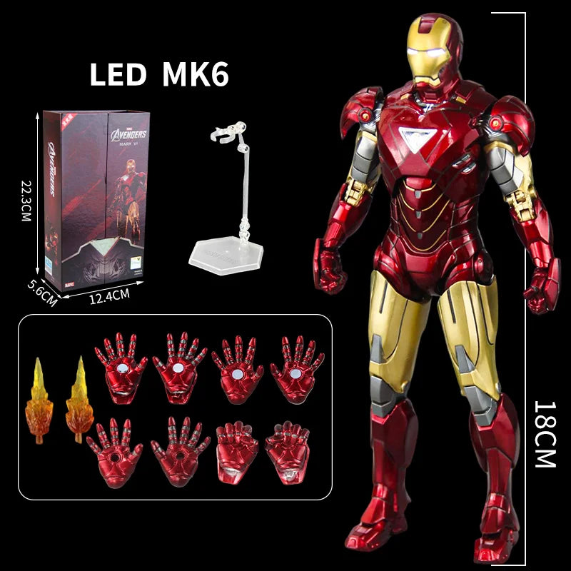 Original Avengers ZD Toy Light version Iron Man Mark3 MK6 Action Figure MK1-7 LED MK85 Suit-up Gantry Adult Collectible toys