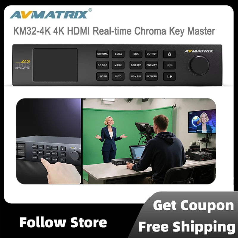 AVMATRIX KM32-4K 3-Kanal 4K HDMI Echtzeit-Chroma-Key-Master One-Touch Smart Keying Dual-Plattform-Steuerung unterstützt DSK &amp; PIP