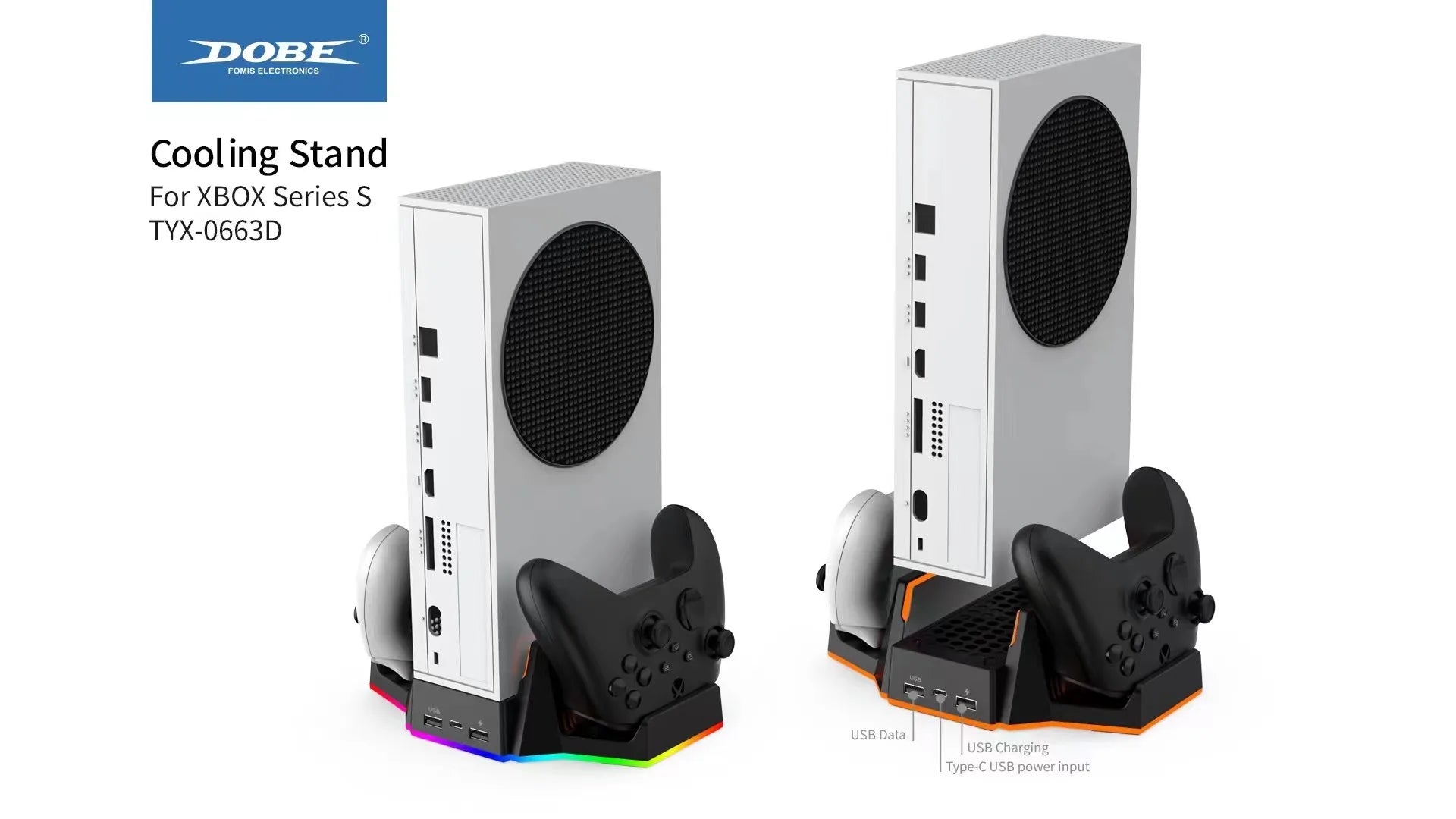 Dobe für Xbox Series S RGB Vertikaler Lüfterständer mit Dual-Controller-Ladegerät Akkupack Ladedock Xbox SS TYX-0663D