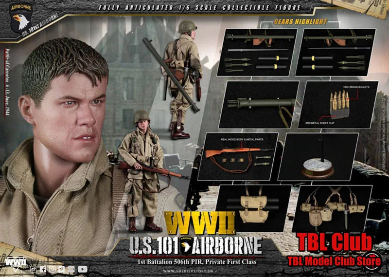 1/6 SoldierStory SS126 WWII US 101 Battalion Private First Class Ryan Full Set Moveable Action with Platform For Fan Gifts