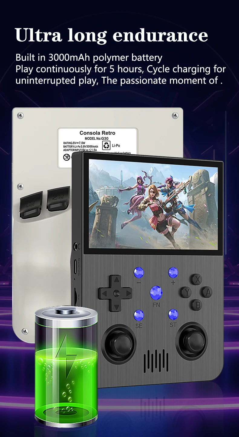 64G Handheld-Spielekonsole 4,3-Zoll-IPS-Bildschirm 3000mAh Akku Linux-System Retro Tragbare Videokonsole Geschenk