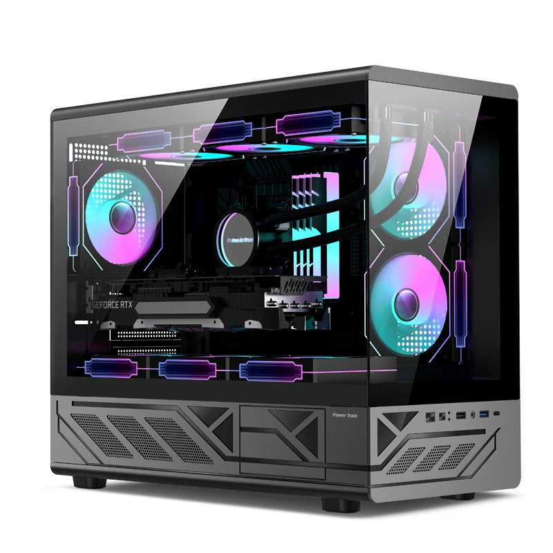 Power train N5 MATX PC Case glass side transparent column-free sea view room 360 water-cooled computer case gabinetes gamer