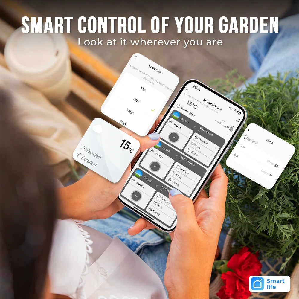 2025 Tuya Wifi+RF433 smart Garden Sprinkler Water Timer by 3 Way Rain Delay Filter Programmable Automatic Irrigation Controller
